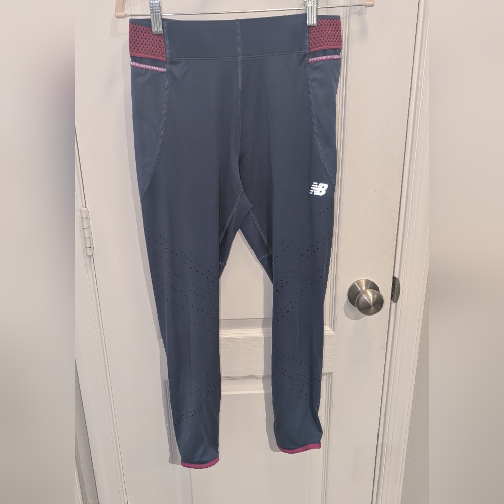 New Balance Women's Blue and Pink‎ Workout Leggings Size Medium